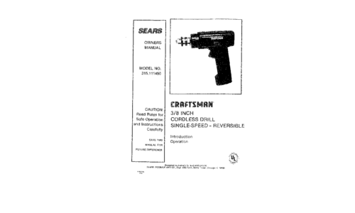 Craftsman Cordless Drill 11145 User Manual