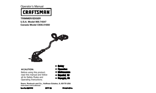 Craftsman C935.51850 User Manual