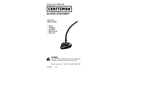 Craftsman Blower 944.511601 User Manual