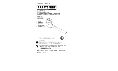 Craftsman Blower 74822 User Manual