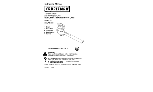 Craftsman Blower 358.799400 User Manual