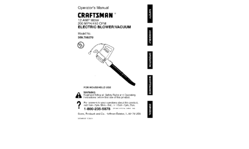 Craftsman Blower 358.798370 User Manual