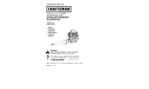 Craftsman Blower 358.794941 User Manual