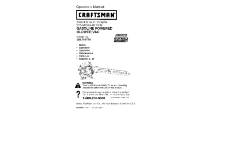 Craftsman Blower 358.79477 User Manual