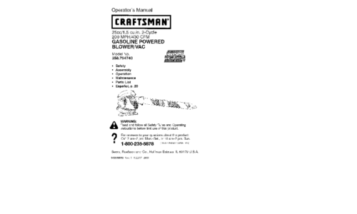 Craftsman Blower 358.794740 User Manual