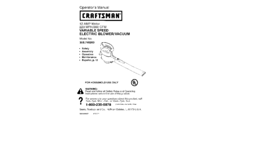 Craftsman Blower 358.748260 User Manual