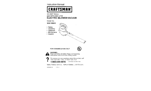 Craftsman Blower 358.74824 User Manual