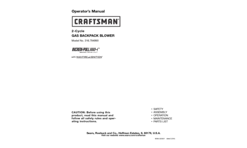 Craftsman Blower 316.79499 User Manual