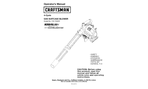 Craftsman Blower 316.794830 User Manual