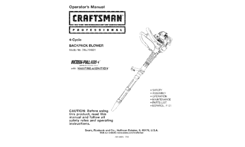 Craftsman Blower 316.794801 User Manual