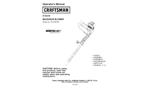 Craftsman Blower 316.79479 User Manual