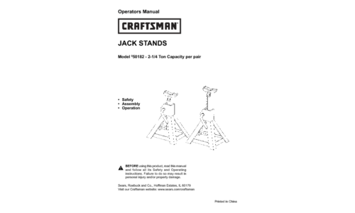 Craftsman Automobile Parts 50182 User Manual