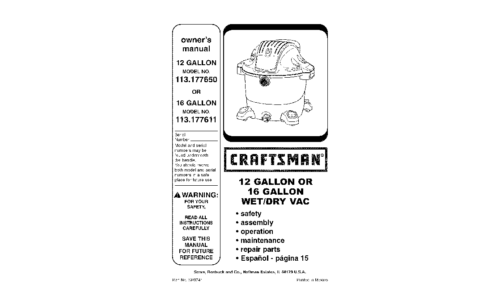 Craftsman Automobile Accessories 113.177611 User Manual