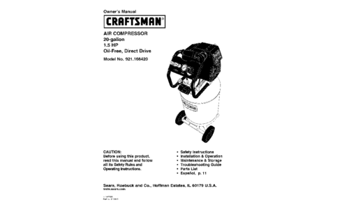 Craftsman Air Compressor 921.16642 User Manual