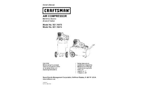 Craftsman Air Compressor 921.16474 User Manual