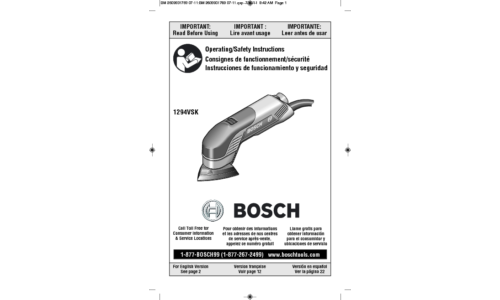 Bosch Power Tools Sander 1294VSK User Manual