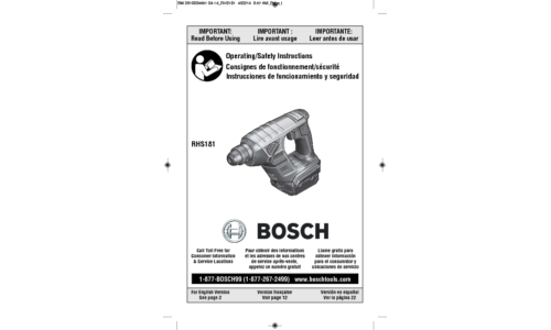 Bosch Power Tools Power Hammer RHS181B User Manual