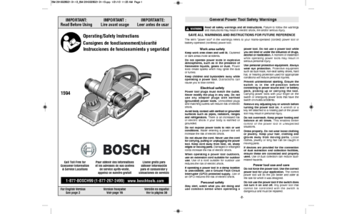 Bosch Power Tools Planer 1594K User Manual