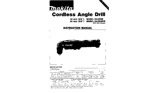 Makita CORDLESS ANGLE DRILL DA390D User Manual