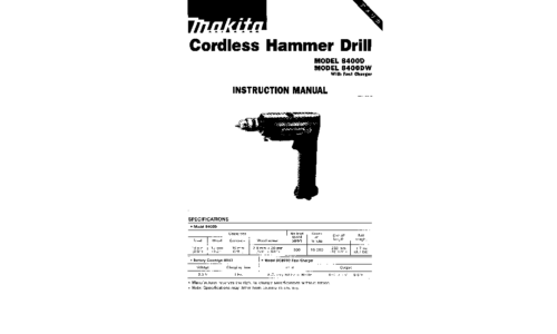 Makita 8400D Cordless Drill User Manual