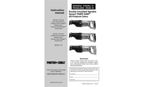 Porter-Cable Saw 745 User Manual