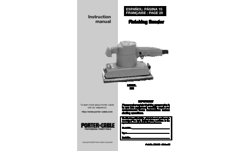 Porter-Cable Sander MODEL 505 User Manual