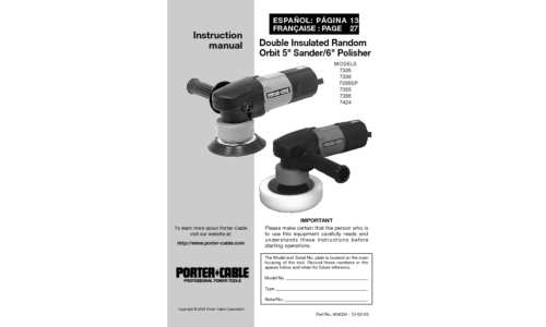 Porter-Cable Sander 7335 User Manual