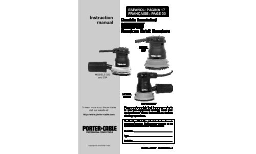 Porter-Cable Sander 333VS User Manual