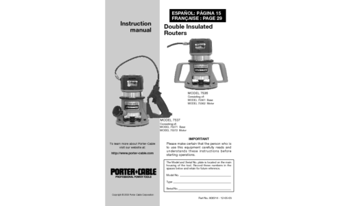 Porter-Cable Router 7536 User Manual