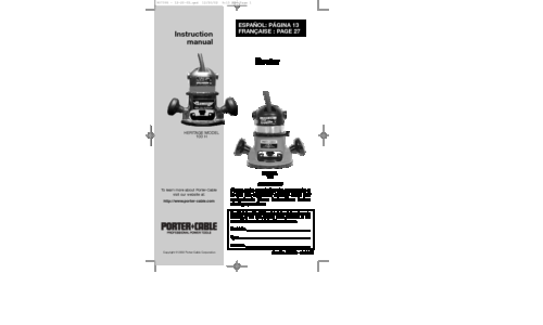 Porter-Cable Router 100H User Manual