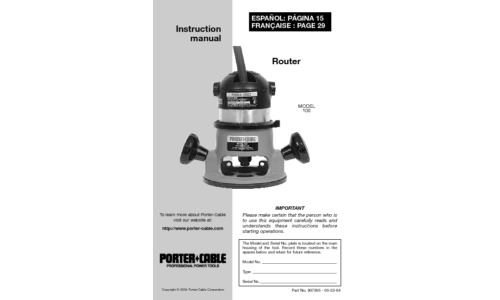 Porter-Cable Router 100 User Manual