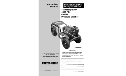 Porter-Cable Pressure Washer D26221-025-1 User Manual