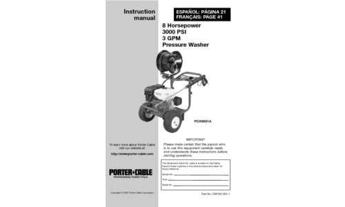 Porter-Cable Pressure Washer D26183-025-1 User Manual