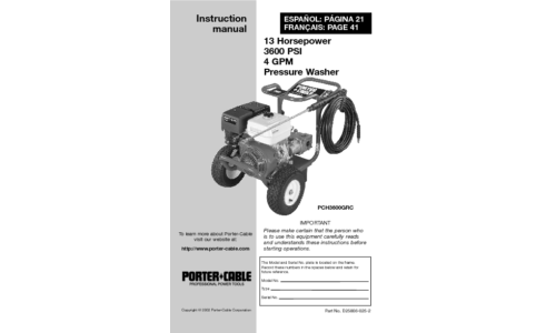 Porter-Cable Pressure Washer D25806-025-2 User Manual