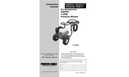 Porter-Cable Pressure Washer D25804-025-1 User Manual