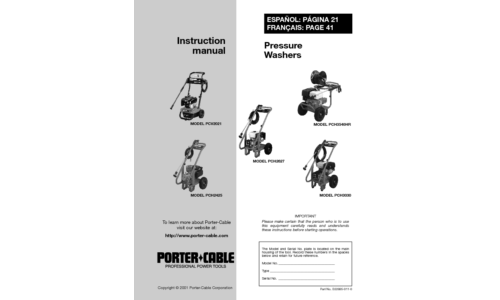 Porter-Cable Pressure Washer D22885-011-0 User Manual