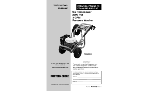 Porter-Cable Pressure Washer A07708-0412-0 User Manual