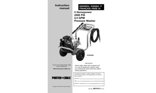 Porter-Cable Pressure Washer A07513-0412-0 User Manual