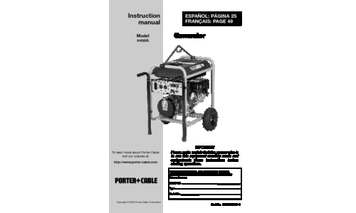 Porter-Cable Portable Generator H450IS User Manual