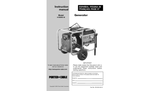 Porter-Cable Portable Generator H1000IS-W User Manual