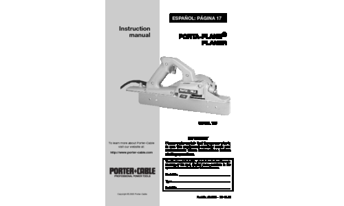 Porter-Cable Planer 126 User Manual