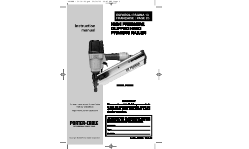 Porter-Cable Nail Gun FCP350 User Manual