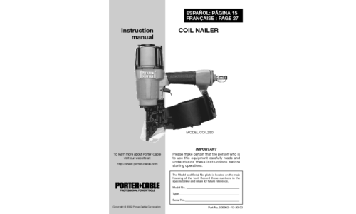 Porter-Cable Nail Gun COIL250 user manual