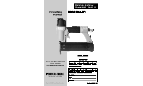 Porter-Cable Nail Gun 894884-003 User Manual