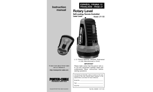 Porter-Cable Laser Level LR1100 User Manual