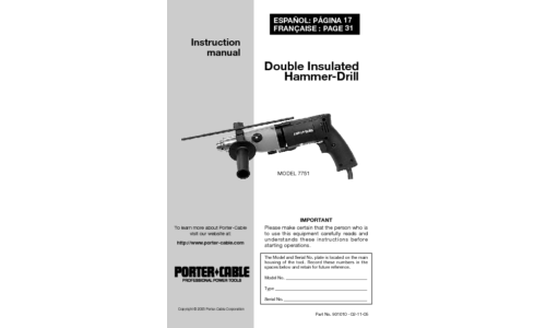 Porter-Cable Drill 7751 User Manual