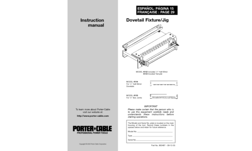 Porter-Cable Dovetail Fixture Jig 4115 User Manual