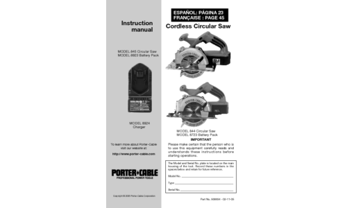 Porter-Cable Cordless Saw 844 User Manual