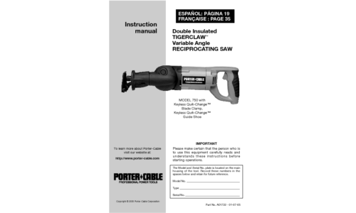 Porter-Cable Cordless Saw 750 User Manual