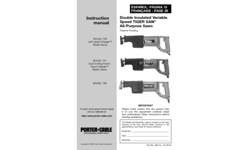 Porter-Cable Cordless Saw 735 User Manual